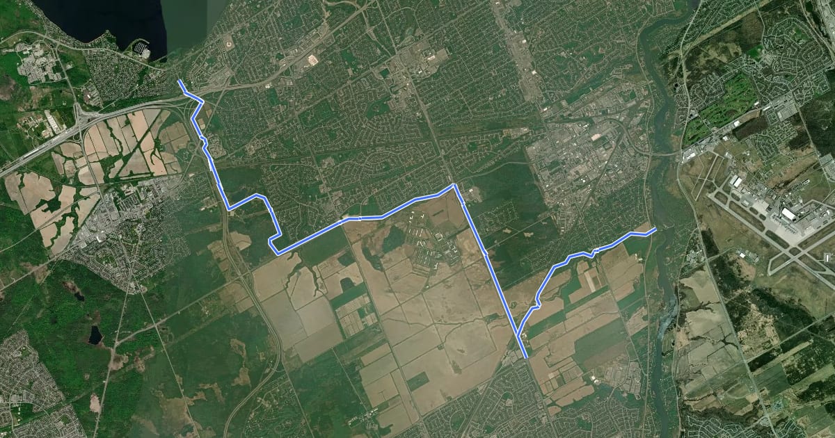 Маршрут Greenbelt Pathway West (Barrhaven) на спутниковом снимке