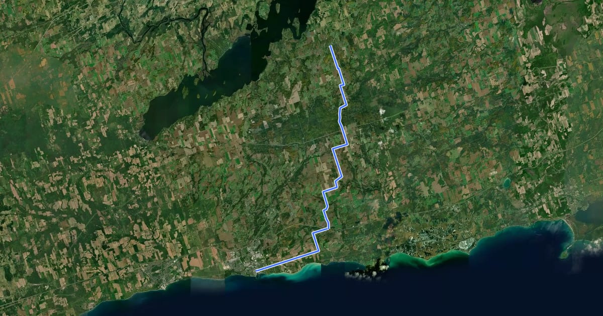 Маршрут Greenbelt Route (Cobourg-Alderville) на спутниковом снимке