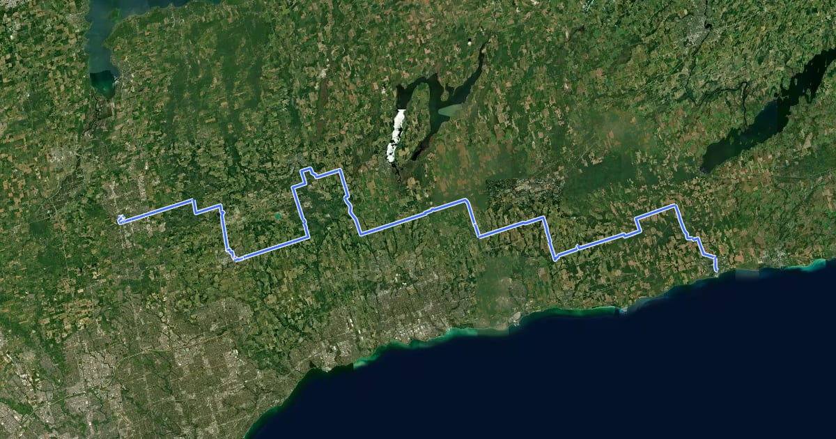 Маршрут Greenbelt Route (GTA East-Port Hope) на спутниковом снимке