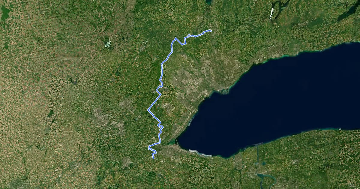 Маршрут Greenbelt Route (GTA West-Hamilton) на спутниковом снимке