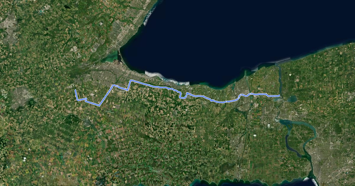 Маршрут Greenbelt Route (Hamilton-Niagara) на спутниковом снимке