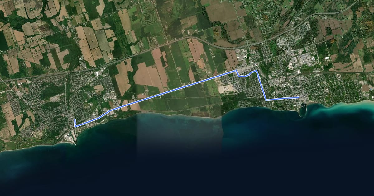 Маршрут Greenbelt Route (Port Hope-Cobourg) на спутниковом снимке