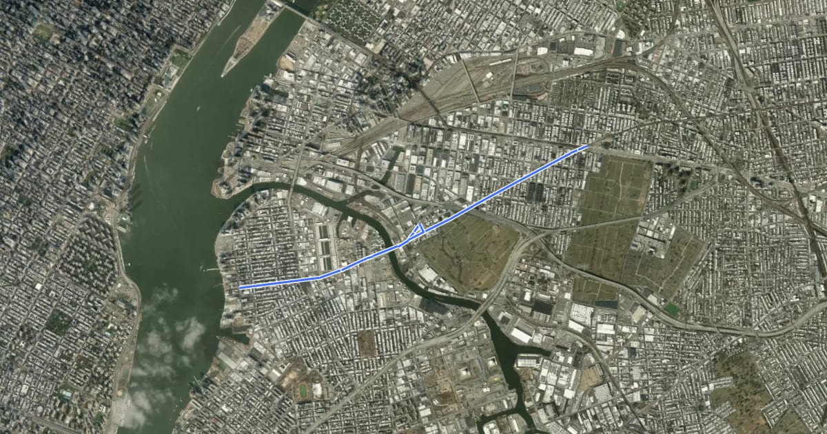 Маршрут Greenpoint Avenue на спутниковом снимке