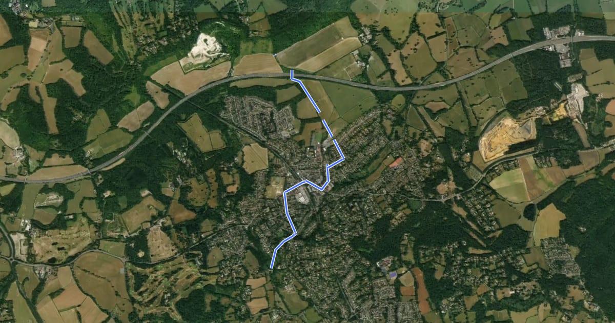 Маршрут Greensand way (Oxted Spur) на спутниковом снимке