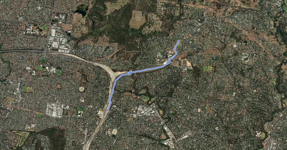 Маршрут Greensborough Bypass Trail на спутниковом снимке