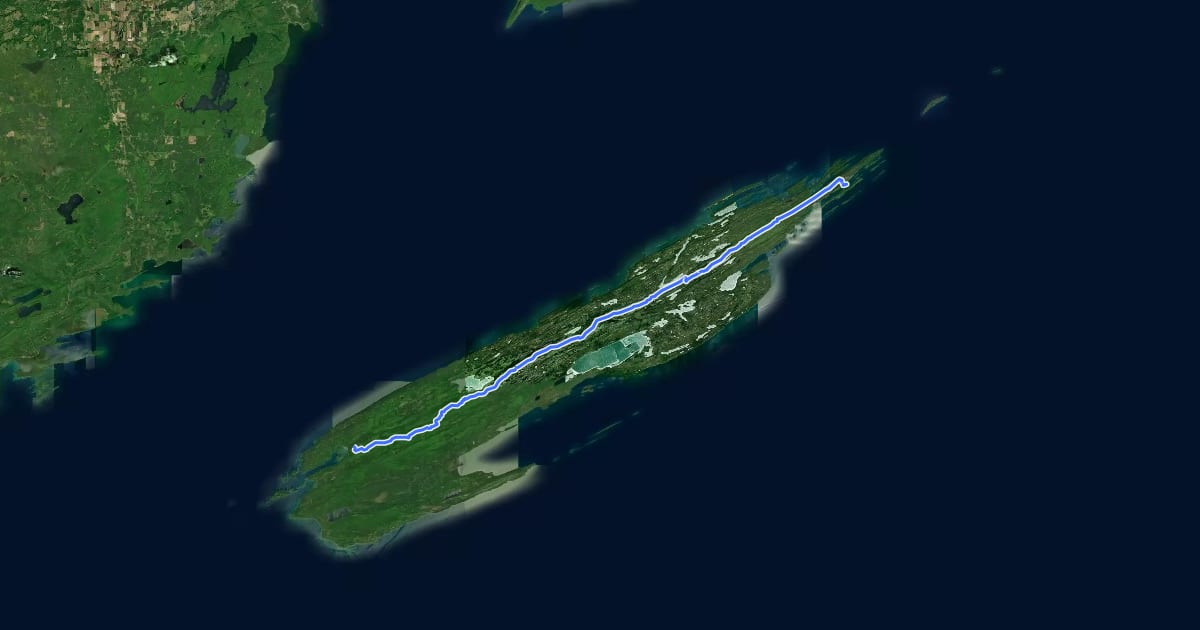 Маршрут Greenstone Ridge Trail на спутниковом снимке