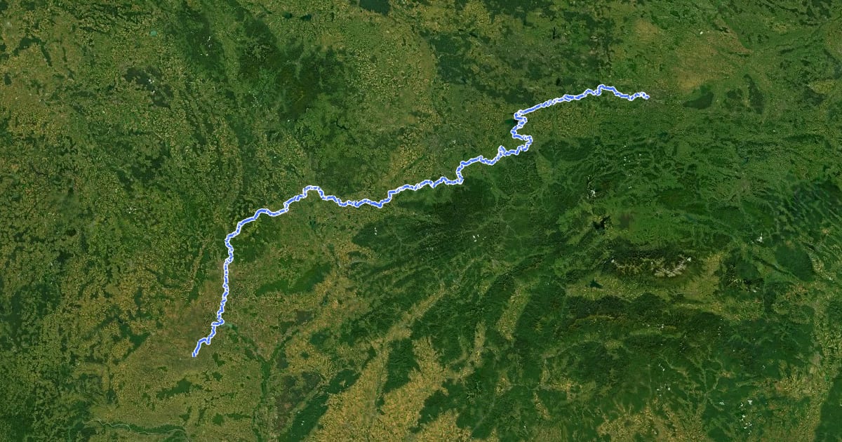 Маршрут Greenway Krakow - Brno - Vienna на спутниковом снимке