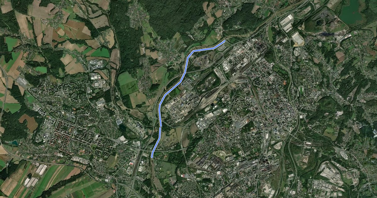Маршрут Greenway Odra-Morava-Dunaj на спутниковом снимке