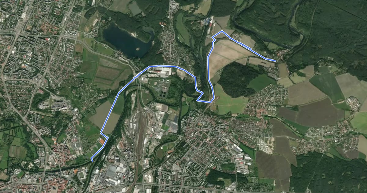 Маршрут Greenway podél Berounky, NS Údolím Berounky на спутниковом снимке