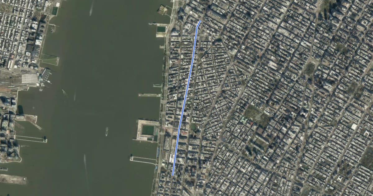 Маршрут Greenwich Street на спутниковом снимке