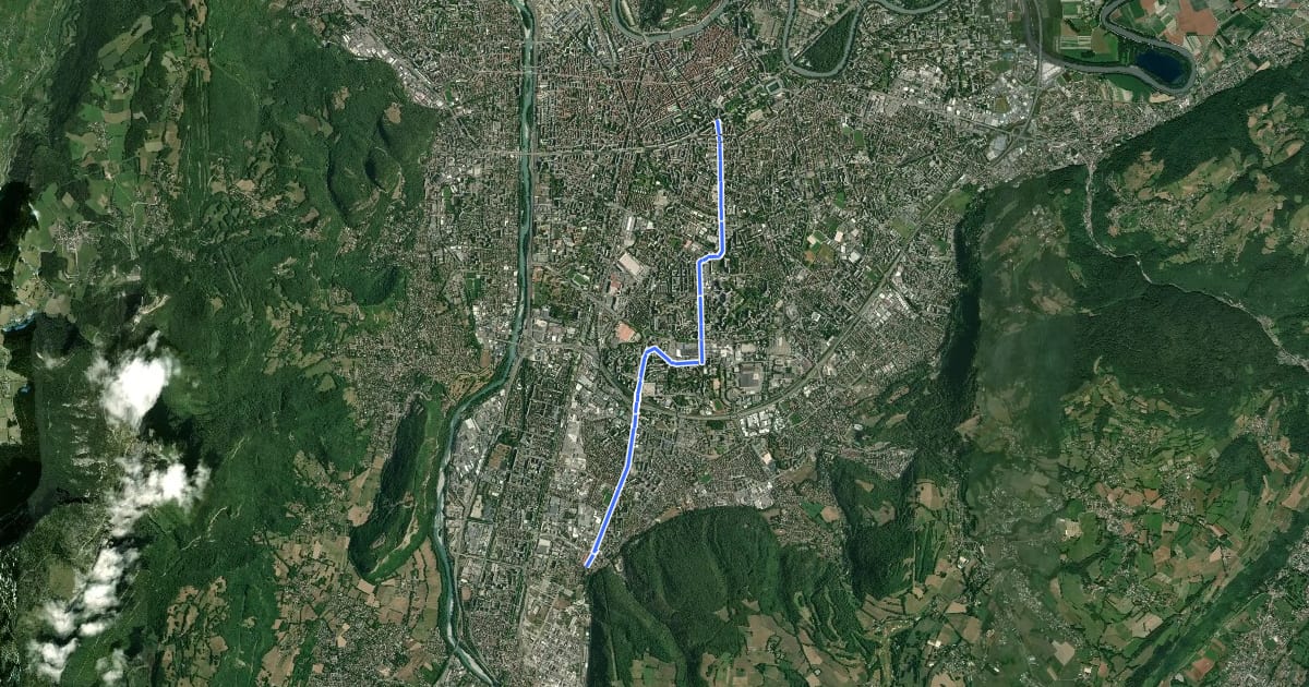 Маршрут Grenoble - Échirolles на спутниковом снимке