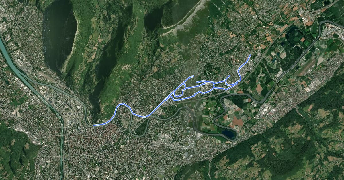 Маршрут Grenoble - Meylan - Montbonnot на спутниковом снимке