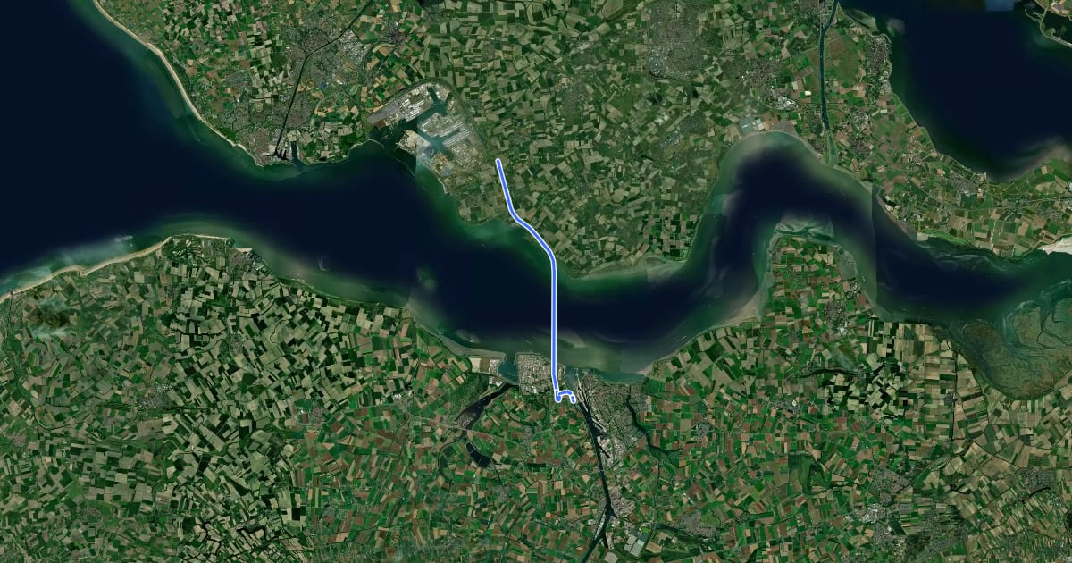 Маршрут Grenslandpad - 03/04 - bustransfer door Westerscheldetunnel (heen) на спутниковом снимке