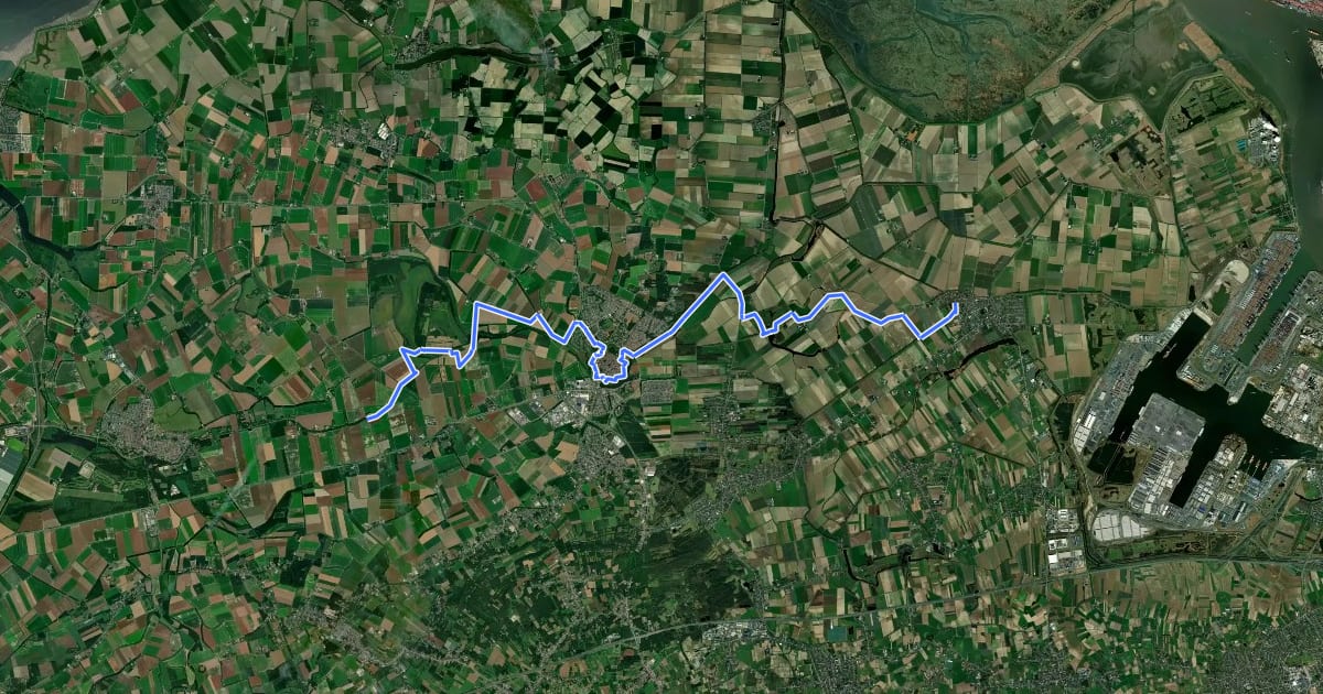 Маршрут Grenslandpad - 25 - Variant Oost Zeeuws-Vlaanderen etappe 4 на спутниковом снимке