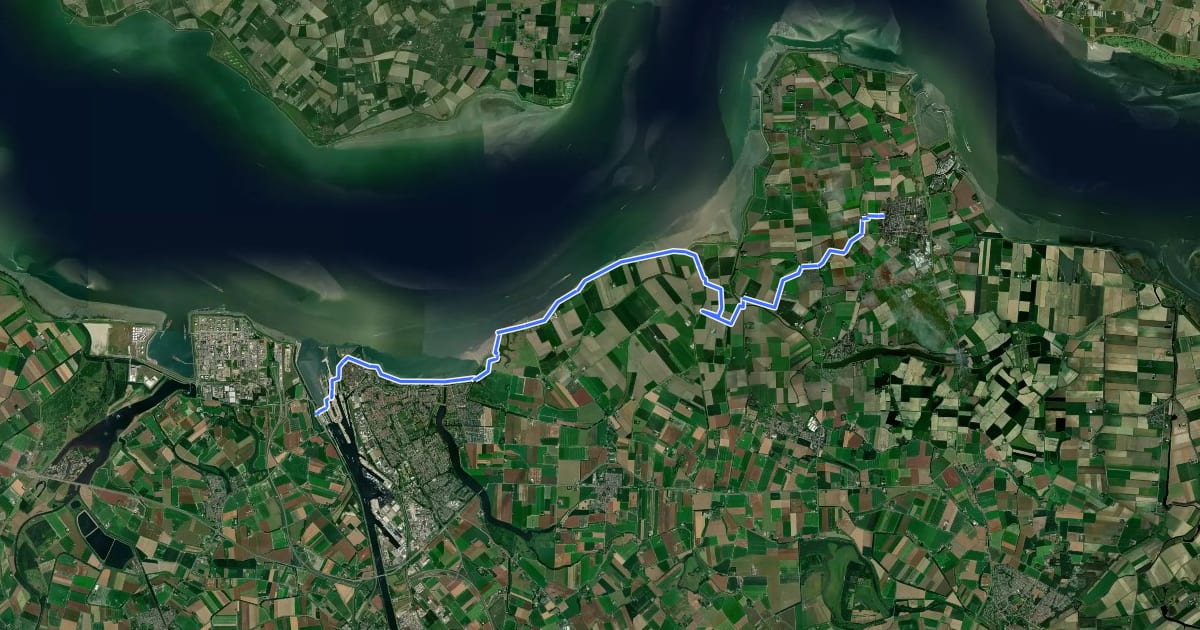 Маршрут Grenslandpad - 27 - Variant Oost Zeeuws-Vlaanderen etappe 6 на спутниковом снимке