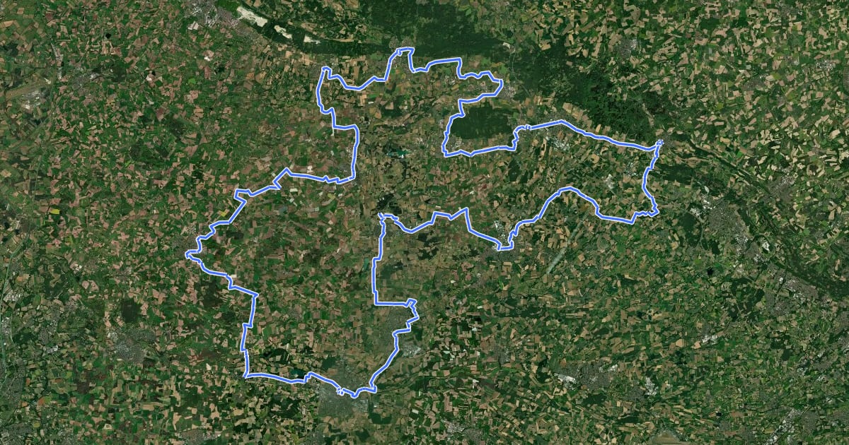 Маршрут Grenzgängerroute Teuto-Ems на спутниковом снимке