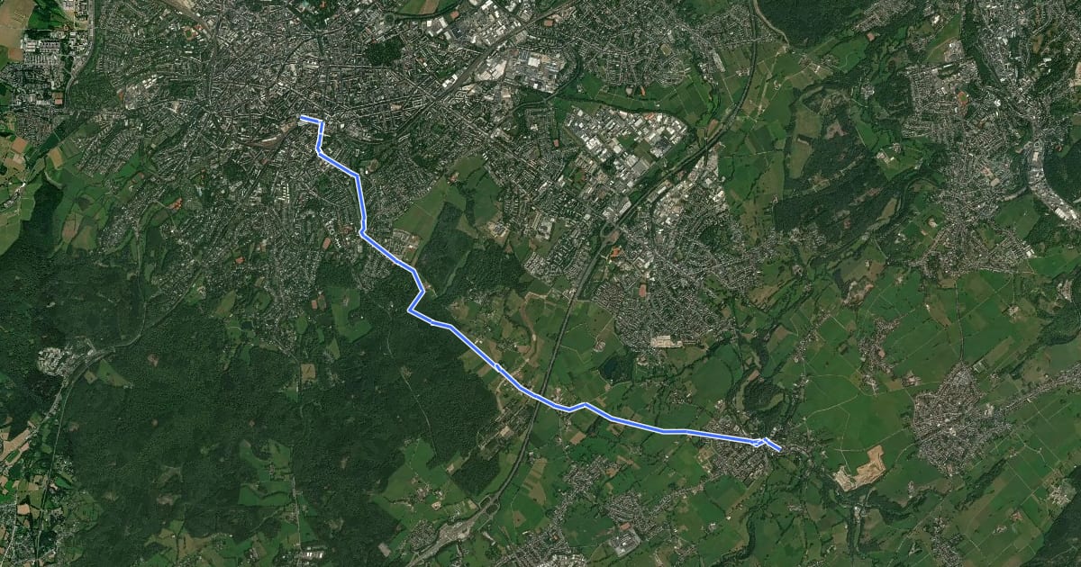 Маршрут GrenzRouten: Verbindungsweg Aachen Hbf - Kornelimünster ("Münsterpfad", Zuweg zum Eifelsteig) на спутниковом снимке