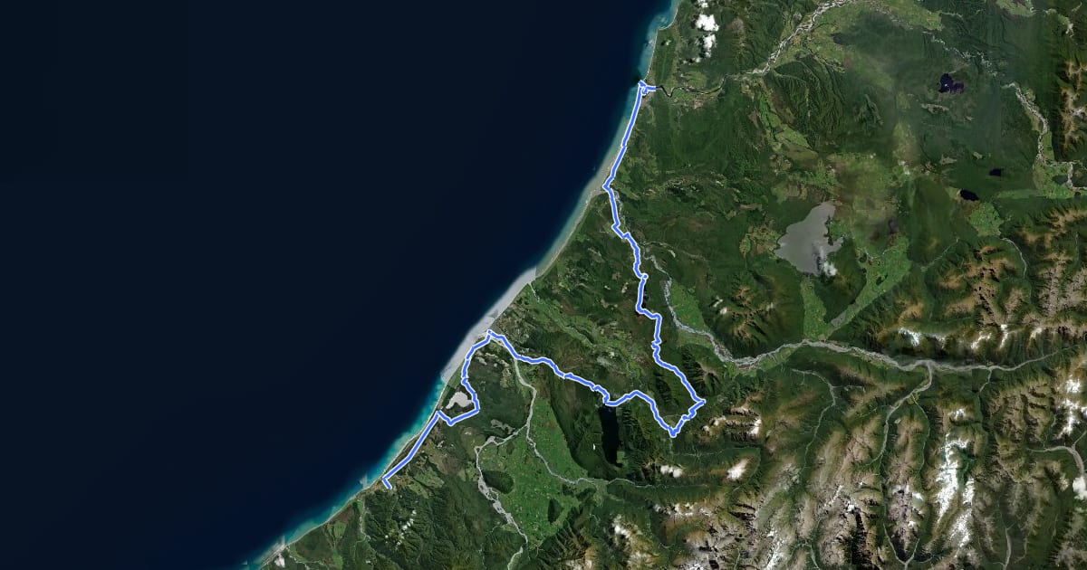 Маршрут Greymouth to Ross TA на спутниковом снимке