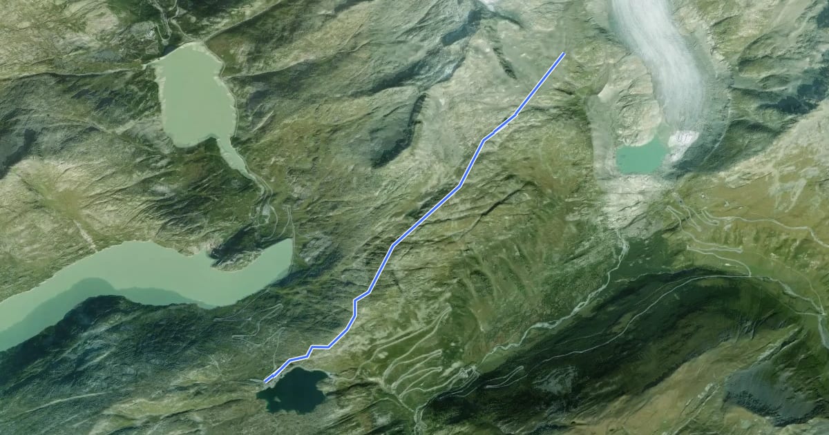 Маршрут Grimselpass - Rhonegletscher на спутниковом снимке