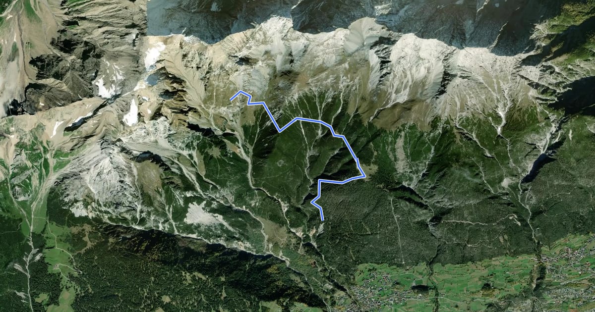 Маршрут Grins Ochsenberg Augsburger Hütte на спутниковом снимке