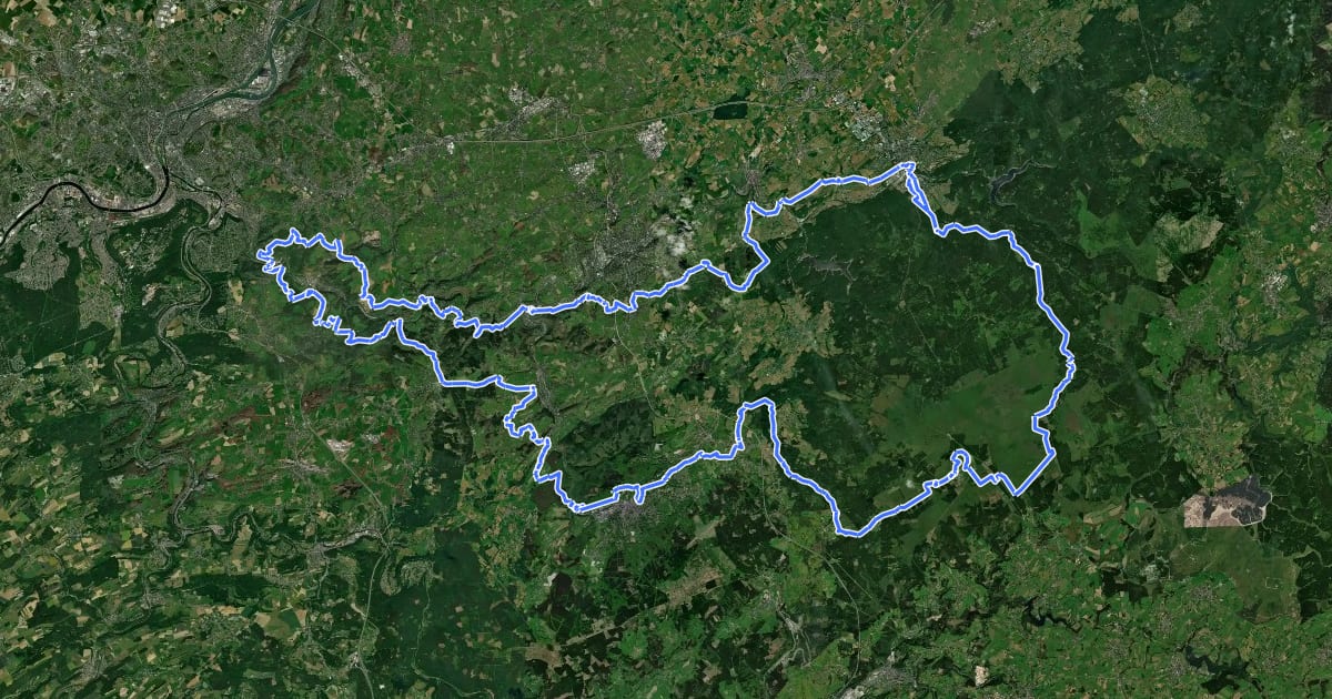 Маршрут GRP 573 Tour de la vallée de la Vesdre et des Hautes Fagnes на спутниковом снимке