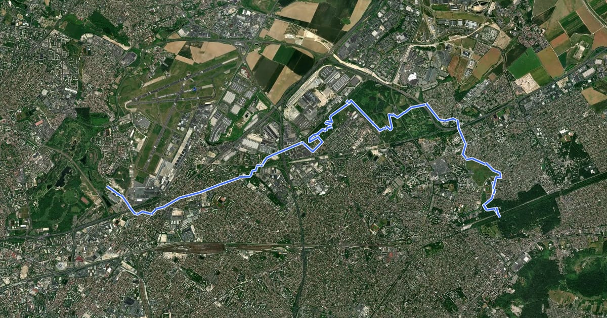 Маршрут GRP de la Ceinture Verte, étape 10 : Parcs et jardins de la Seine-Saint-Denis на спутниковом снимке