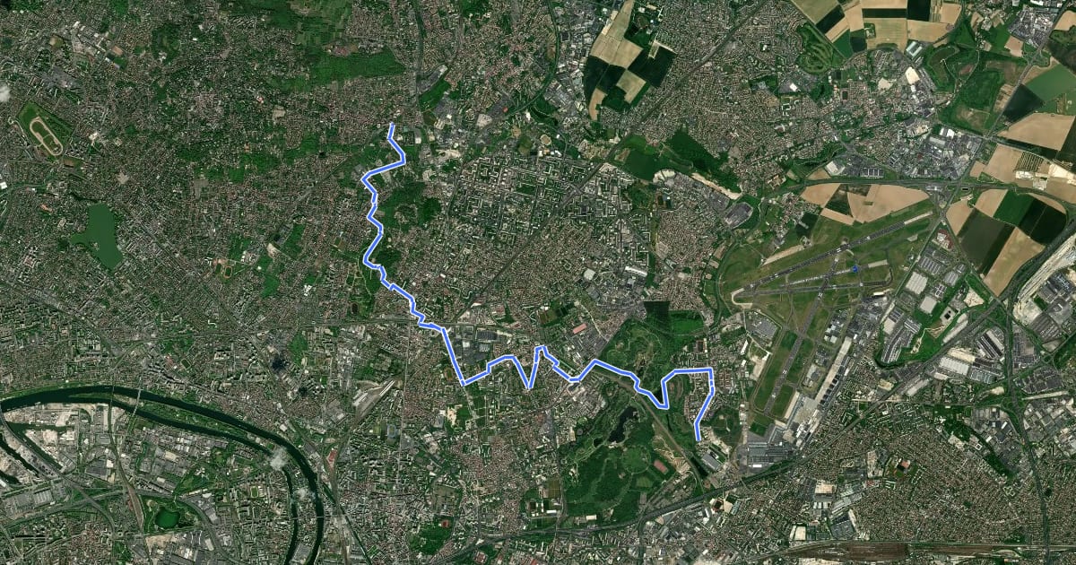 Маршрут GRP de la Ceinture Verte, étape 11 : Le Parc de la Courneuve et la Butte Pinson на спутниковом снимке