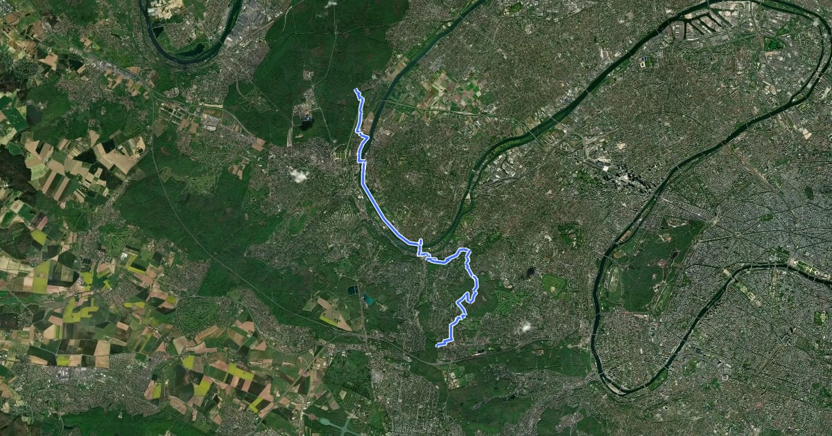 Маршрут GRP de la Ceinture Verte, étape 20 : L’étang de Saint-Cucufa et la terrasse de Le Nôtre (variante sur les bords de Seine) на спутниковом снимке