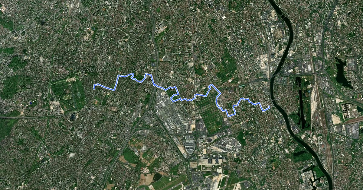 Маршрут GRP de la Ceinture Verte, étape 22 : De la Bièvre à la Seine (variante sud, étape 2) на спутниковом снимке