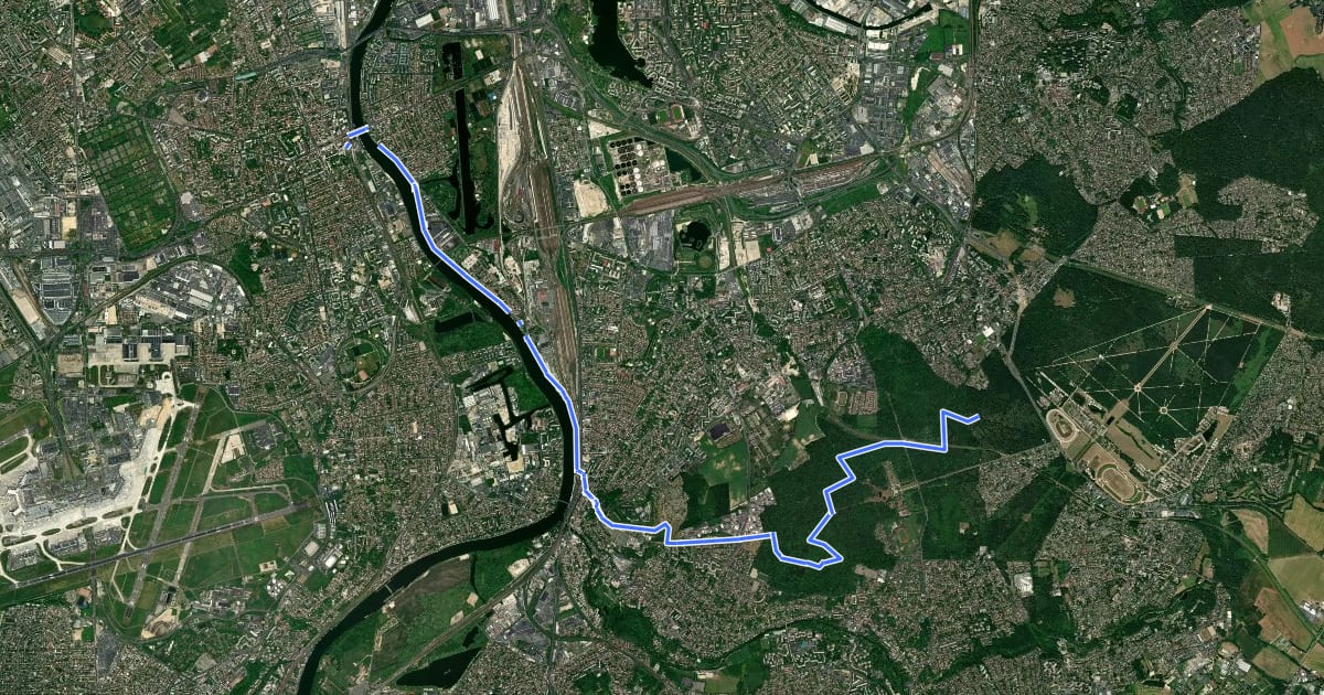 Маршрут GRP de la Ceinture Verte, étape 23 : De la Seine au Mont Griffon (variante sud, étape 3) на спутниковом снимке