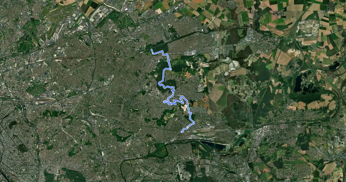 Маршрут GRP de la Ceinture Verte, étape 9 : De la montagne de Chelles au canal de l'Ourcq на спутниковом снимке