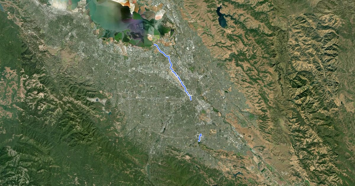 Маршрут Guadalupe River Trail на спутниковом снимке
