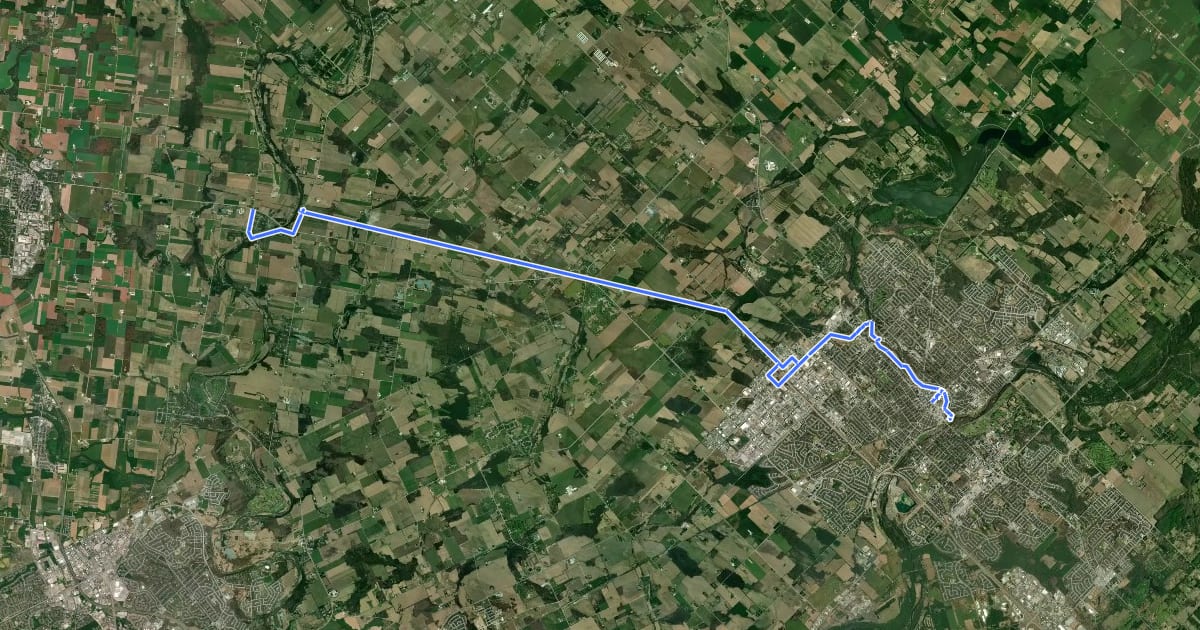 Маршрут Guelph Trail Way на спутниковом снимке