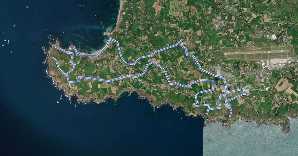 Маршрут Guernsey 5 Country Lanes and Cliffs на спутниковом снимке