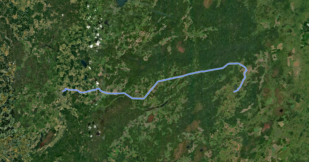 Маршрут Gulbene - Viļaka (Greenway, zaļais ceļš) на спутниковом снимке