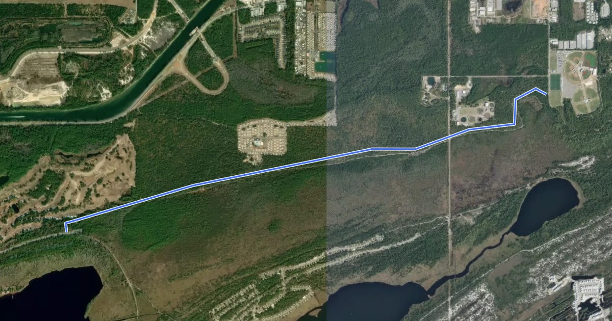 Маршрут Gulf Oak Ridge Trail на спутниковом снимке