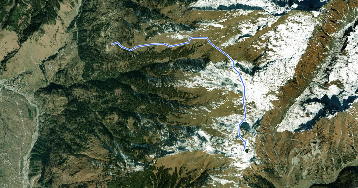 Маршрут Gullaba to Bhrigu lake на спутниковом снимке