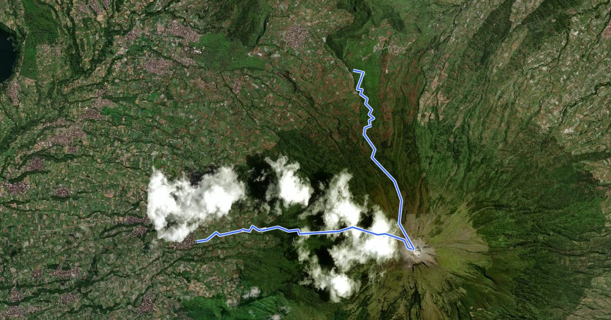 Маршрут Gunung Sindoro (Sigedang Route) на спутниковом снимке