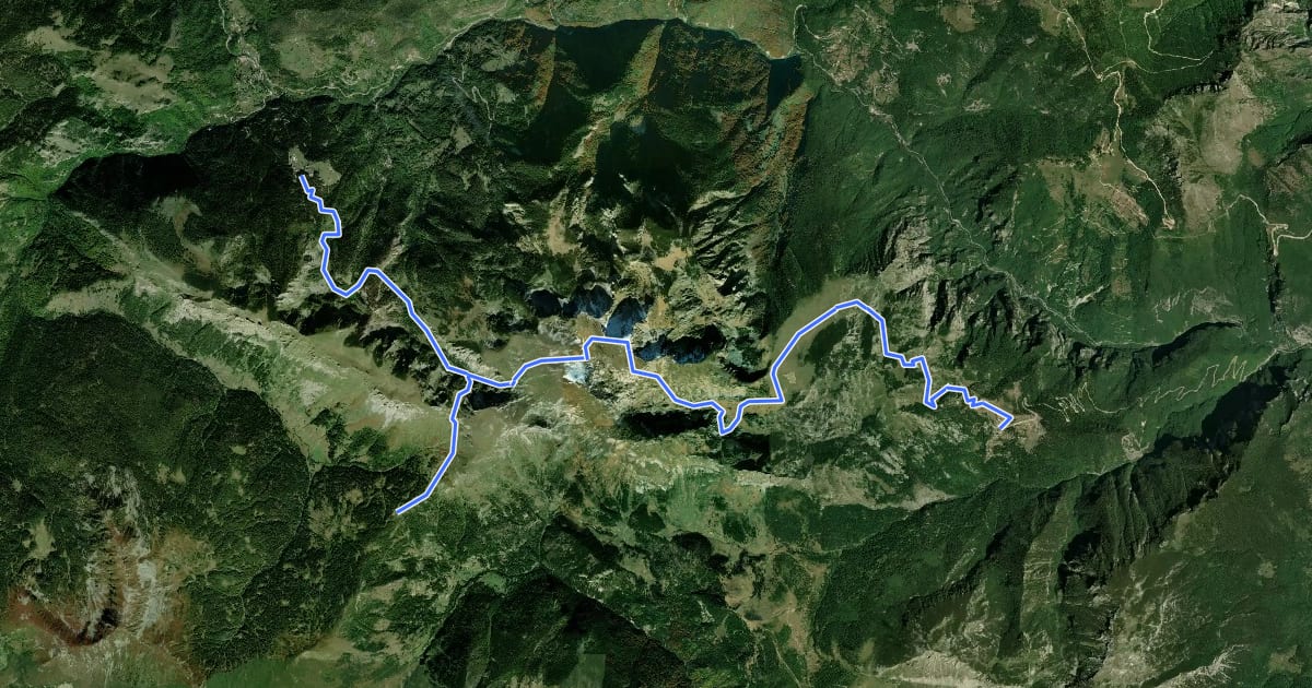 Маршрут Guri i Kuq Peak Trail на спутниковом снимке