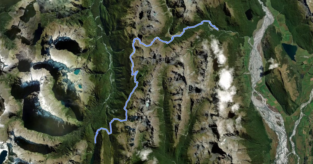 Маршрут GW - 06 Routeburn Track на спутниковом снимке