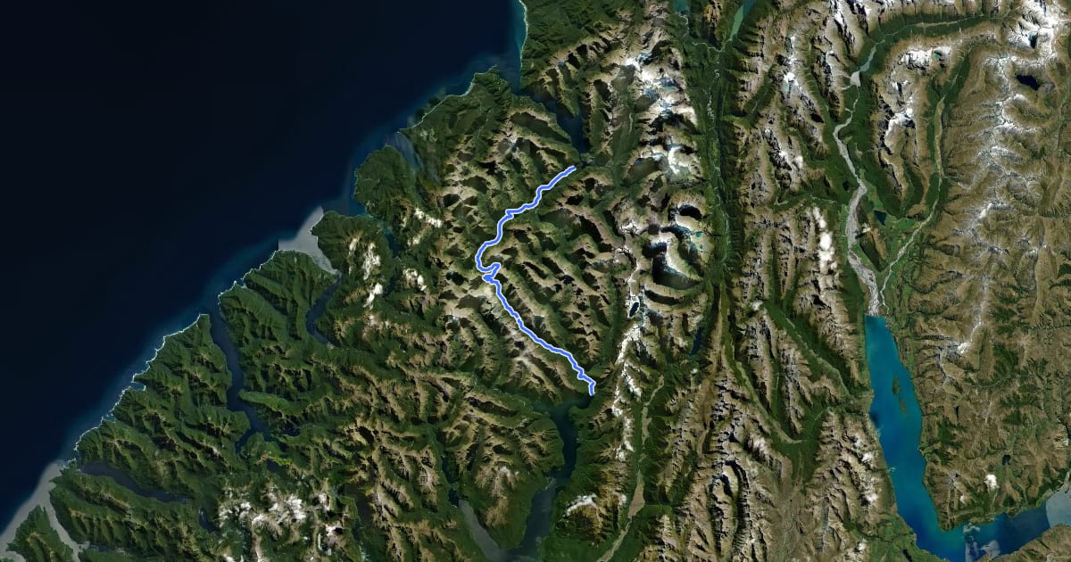 Маршрут GW - 07 Milford Track на спутниковом снимке