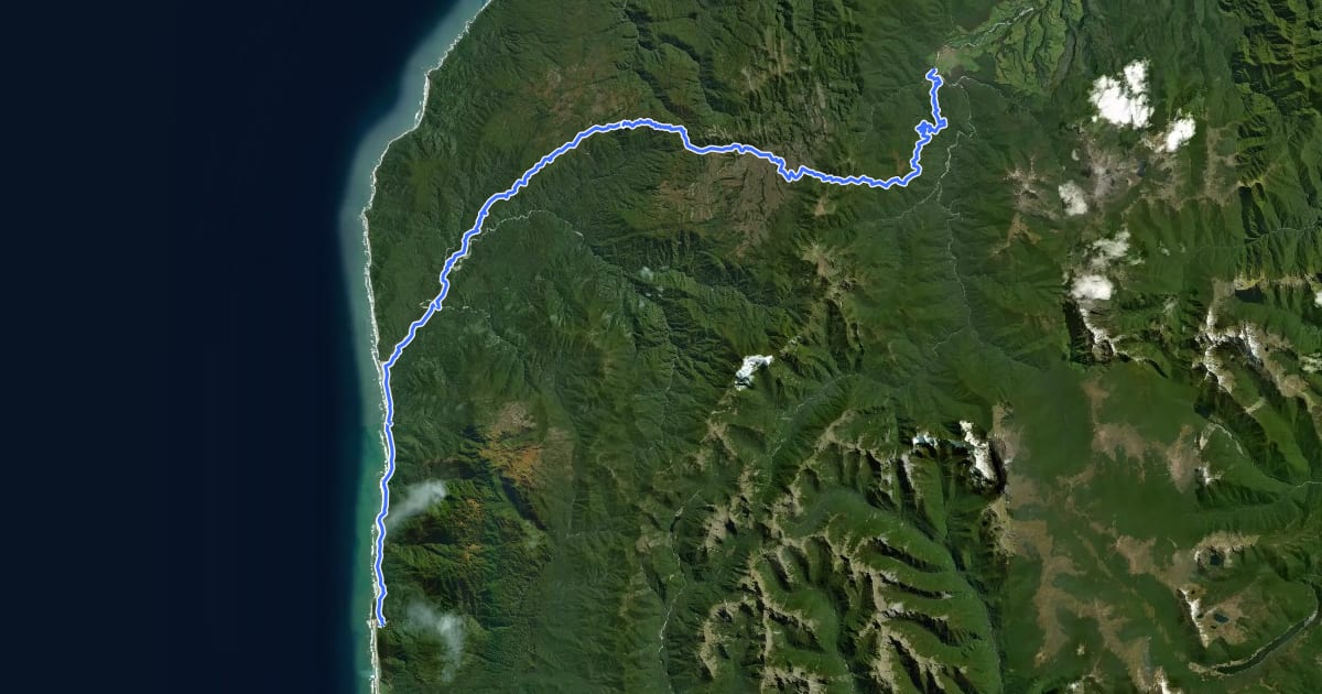 Маршрут GW - MTB Heaphy Track на спутниковом снимке