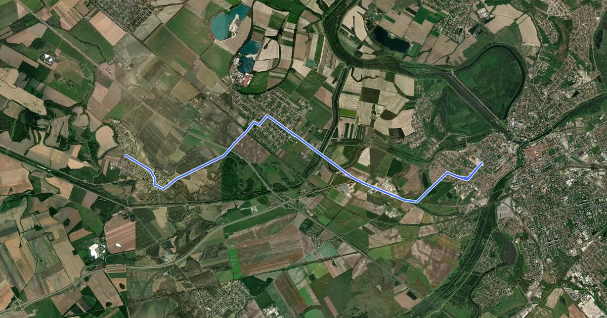 Маршрут Győr-Abda-Börcs на спутниковом снимке