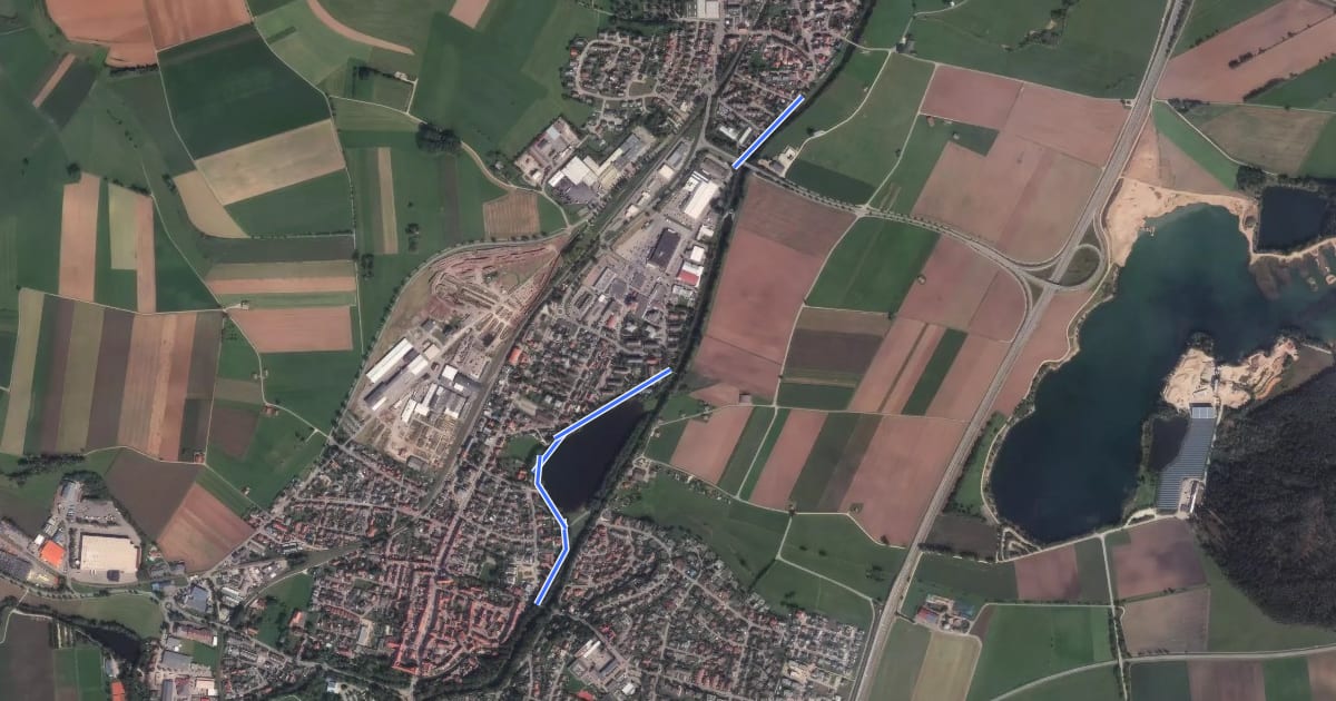 Маршрут Hüfingen Feldwegbrücke - Allmendshofen Bregbrücke на спутниковом снимке