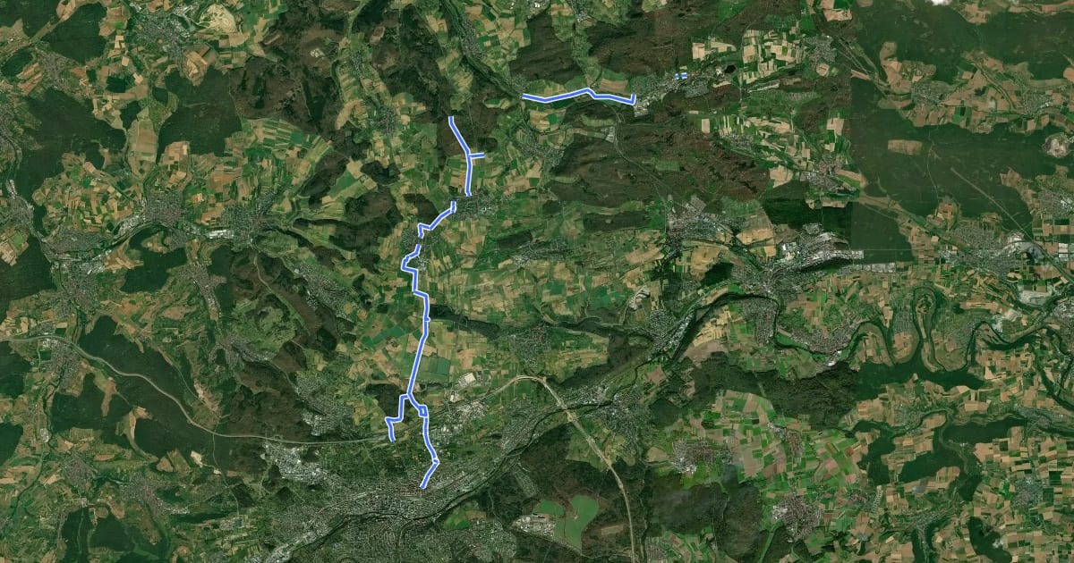 Маршрут Hügelland-Wanderweg на спутниковом снимке