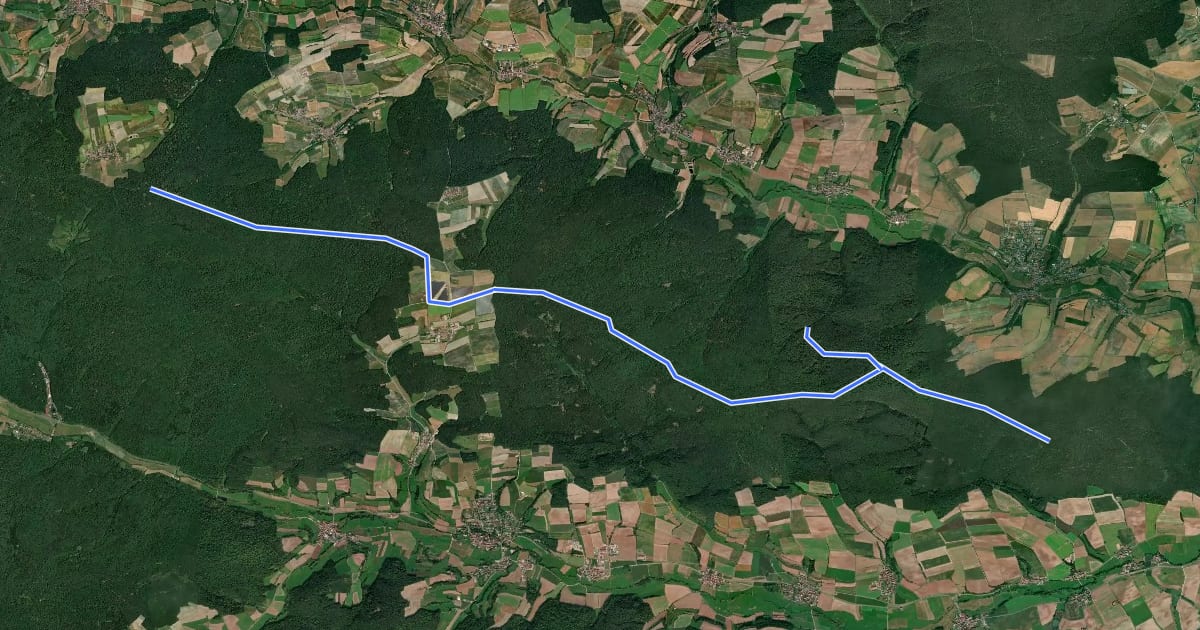 Маршрут Höhen-Steigerwald-Radweg на спутниковом снимке