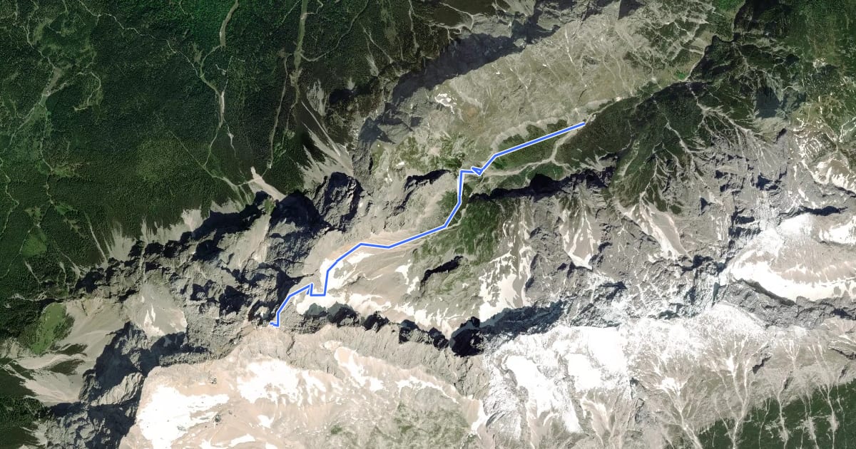 Маршрут Höllentalsteig на спутниковом снимке
