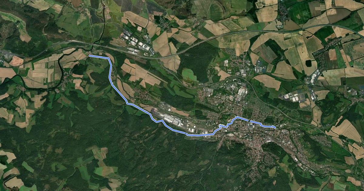 Маршрут Hörseltalradweg на спутниковом снимке