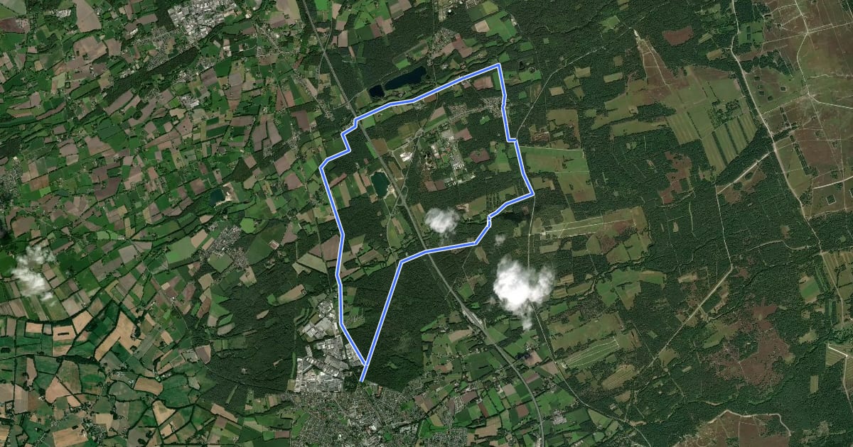 Маршрут Hövelhof Radroute Hö1 на спутниковом снимке