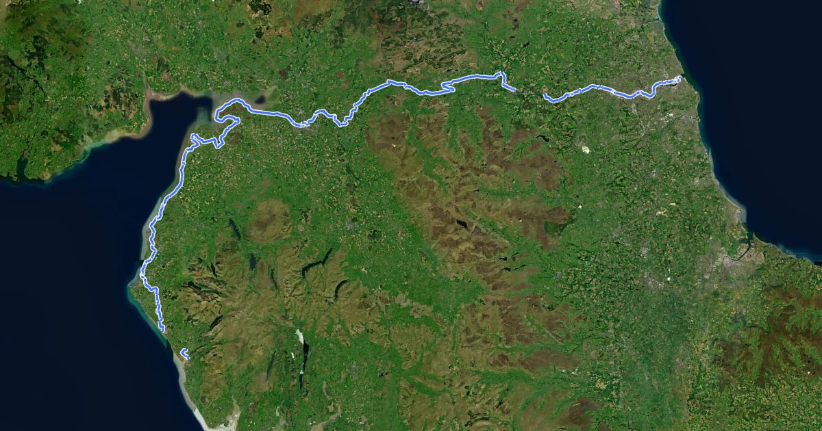 Маршрут Hadrian's Cycleway на спутниковом снимке